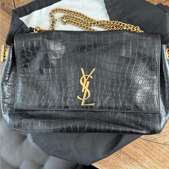 Yves Saint Laurent Black Croc-Embossed/brown suede KATE bag medium - Picture 1 of 7
